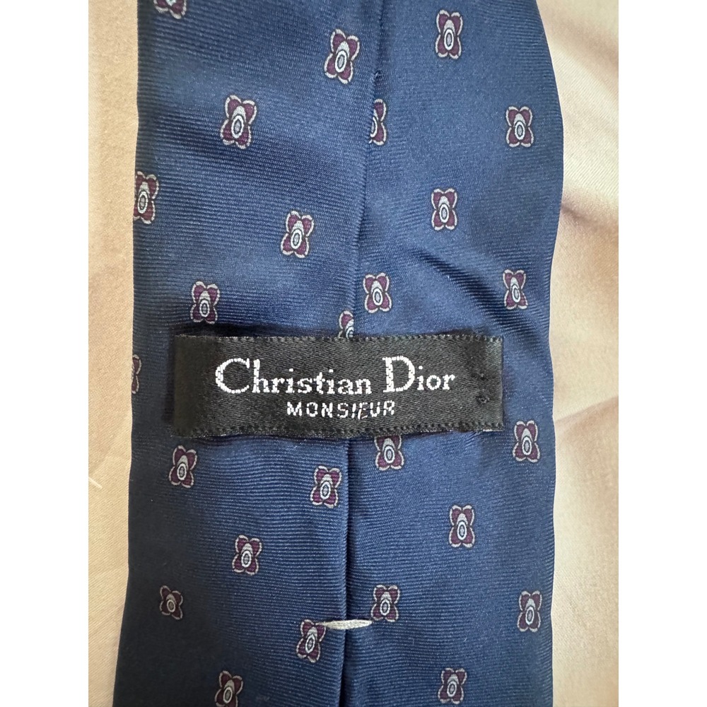 Vintage Christian Dior Monsieur Silk Tie Navy Blue Geometric USA Made - Picture 2 of 3